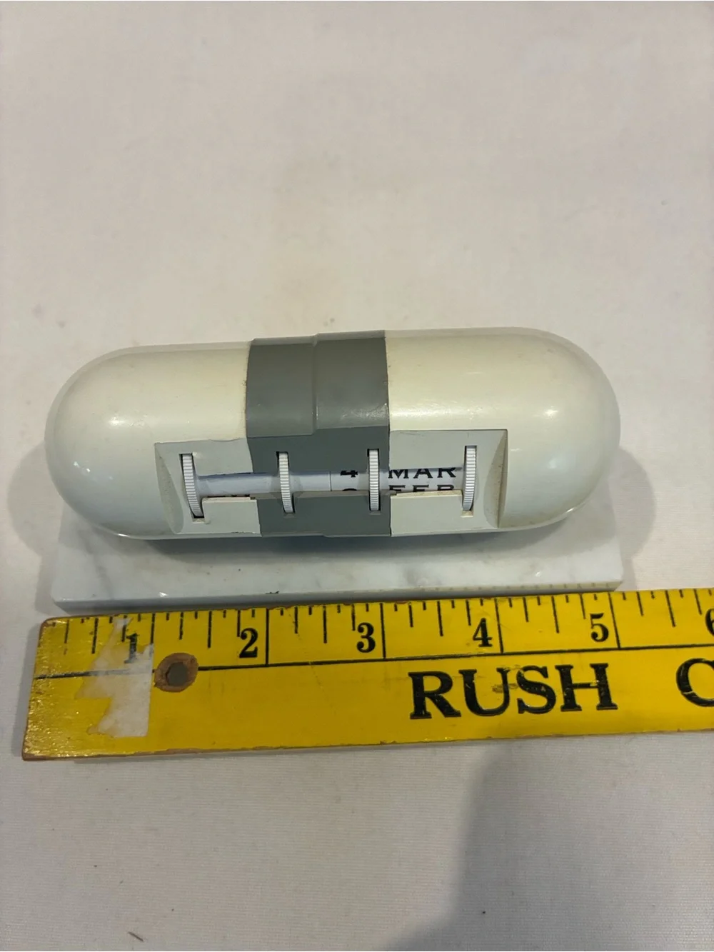Pill Capsule Desk Calendar Cream /Gray Desktop Perpetual Calendar on Marble Base
